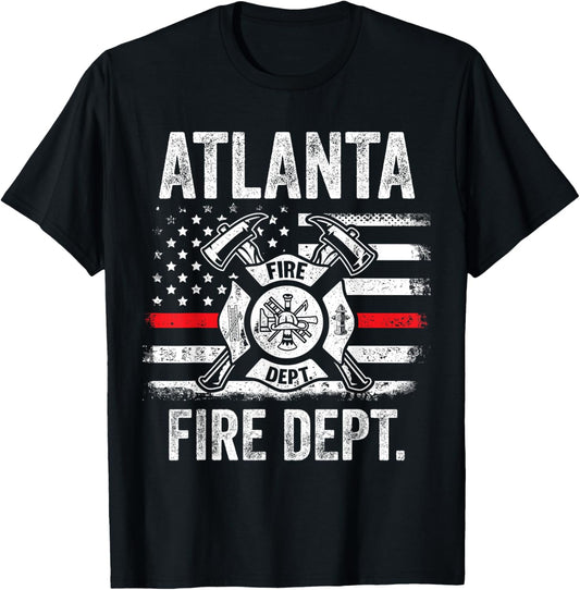 Atlanta Georgia Fire Department Thin Red Line Fireman T-Shirt - T-Shirt | Black