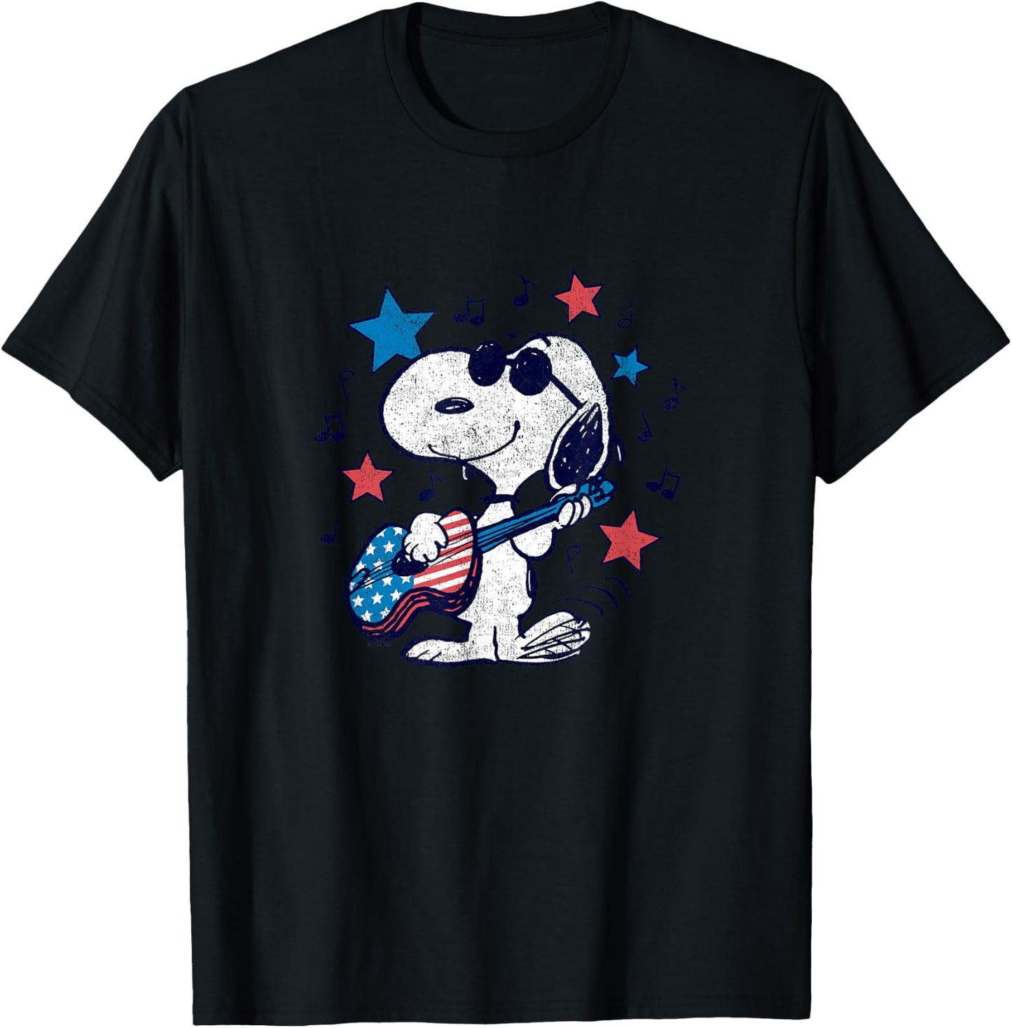 Snoopy - Americana Stars and Stripes Guitar T-Shirt - T-Shirt | Black