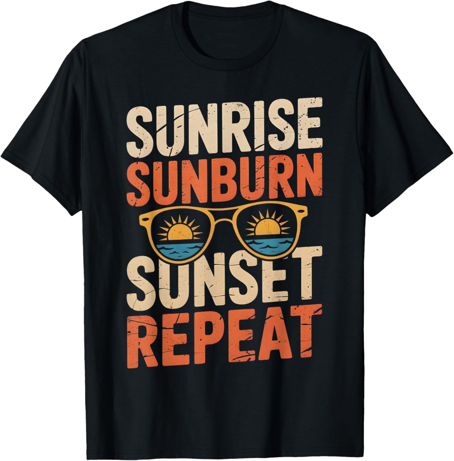 Sunrise Sunburn Sunset Repeat Vintage Retro Summer Vacation T-Shirt - T-Shirt | Black