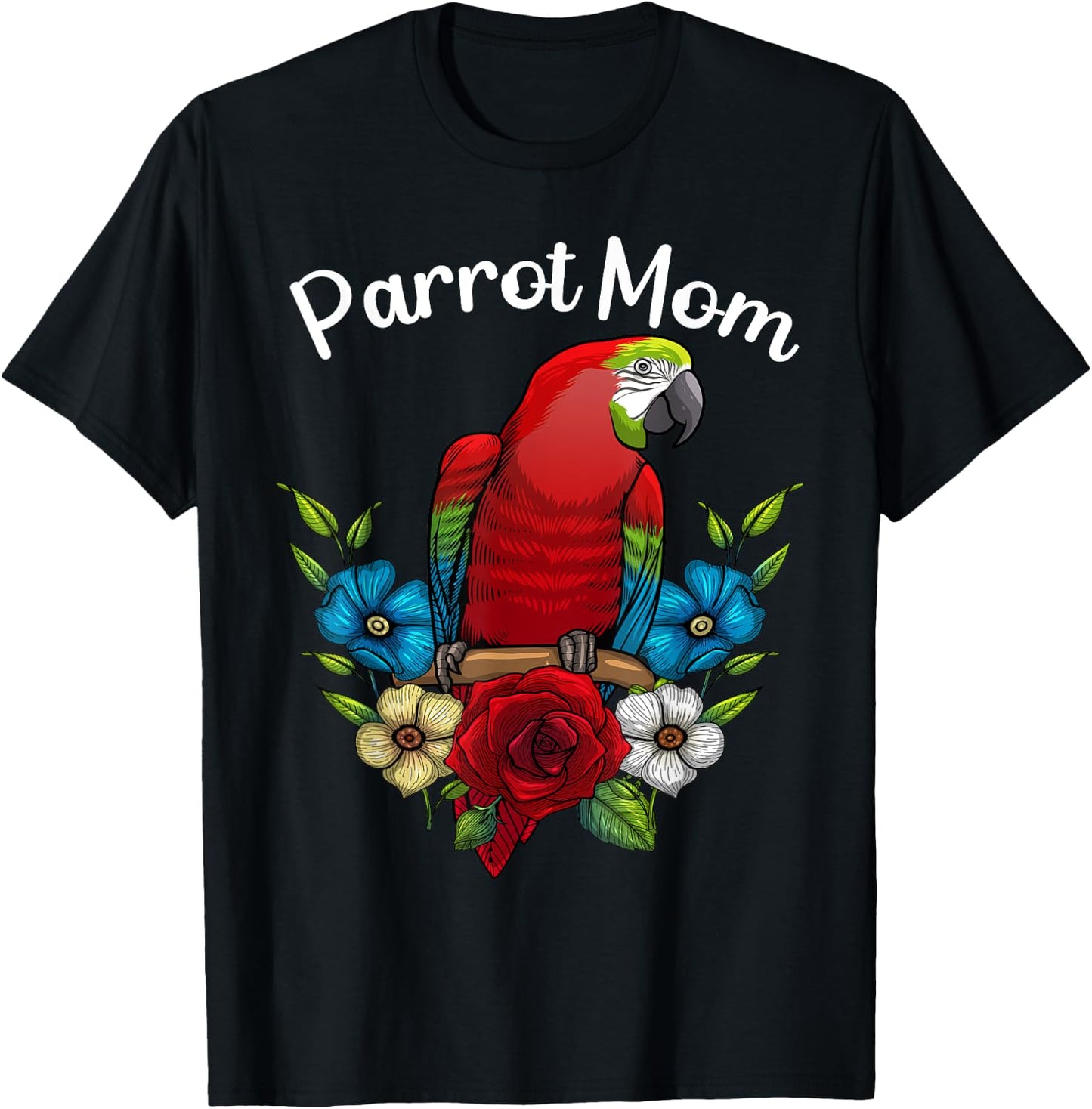 Funny Parrot Mom Art Females Ladies Parrot Lovers T-Shirt - T-Shirt | Black