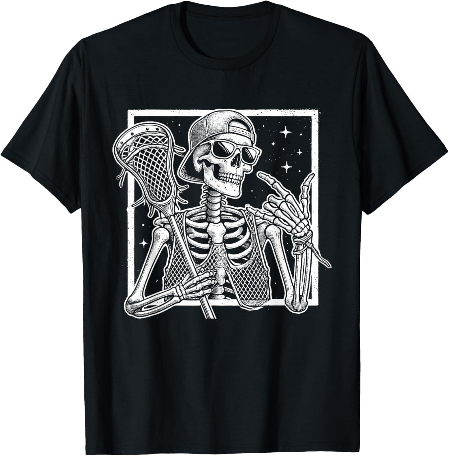 Skeleton Lacrosse Player Birthday Halloween Kids T-Shirt - T-Shirt | Black