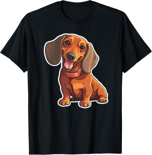 Cute dachshund dog illustration Dog puppy owner gift T-Shirt - T-Shirt | Black