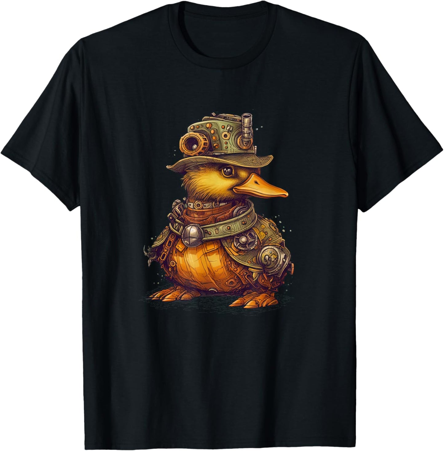 Duck in steampunk mechanical gear, vibrant bird T-Shirt - T-Shirt | Black