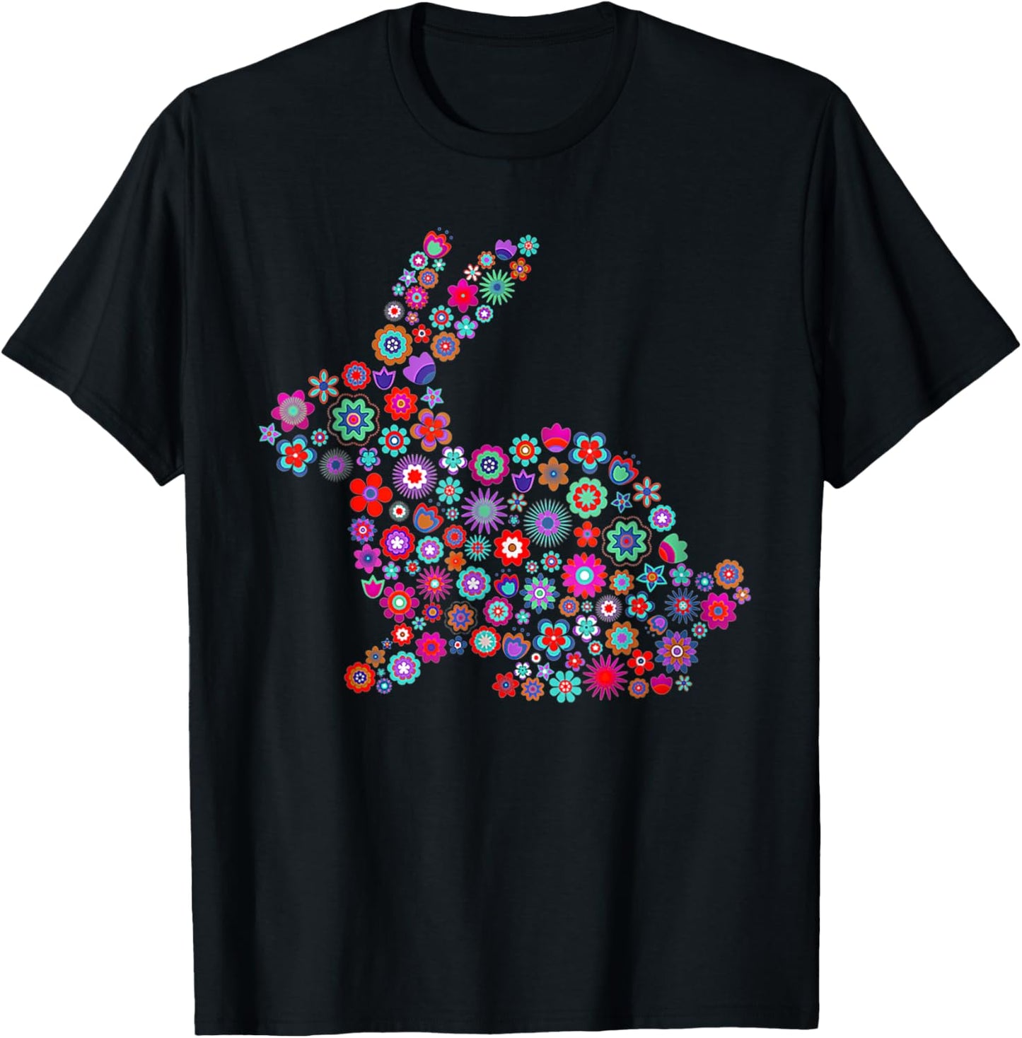 Floral Easter Bunny Women Girls Spring Flowers Rabbit T-Shirt - T-Shirt | Black