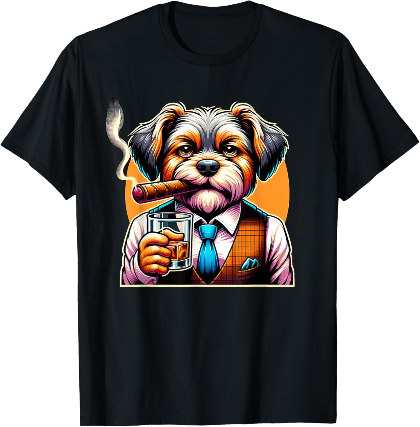 Dorkie Dog Cigar And Whiskey T-Shirt - T-Shirt | Black