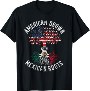 American Grown with Mexican Roots USA Mexico T-Shirt - T-Shirt | Black
