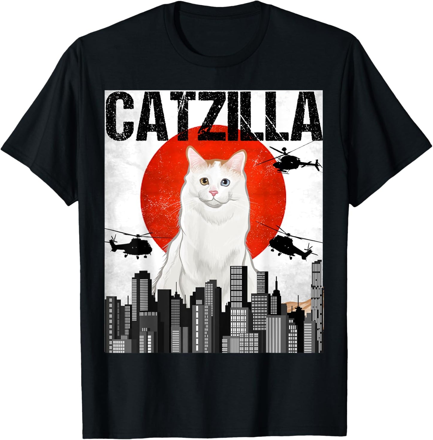 Funny Vintage Japanese Catzilla Turkish Van Cat Men Women Kids T-Shirt - T-Shirt | Black