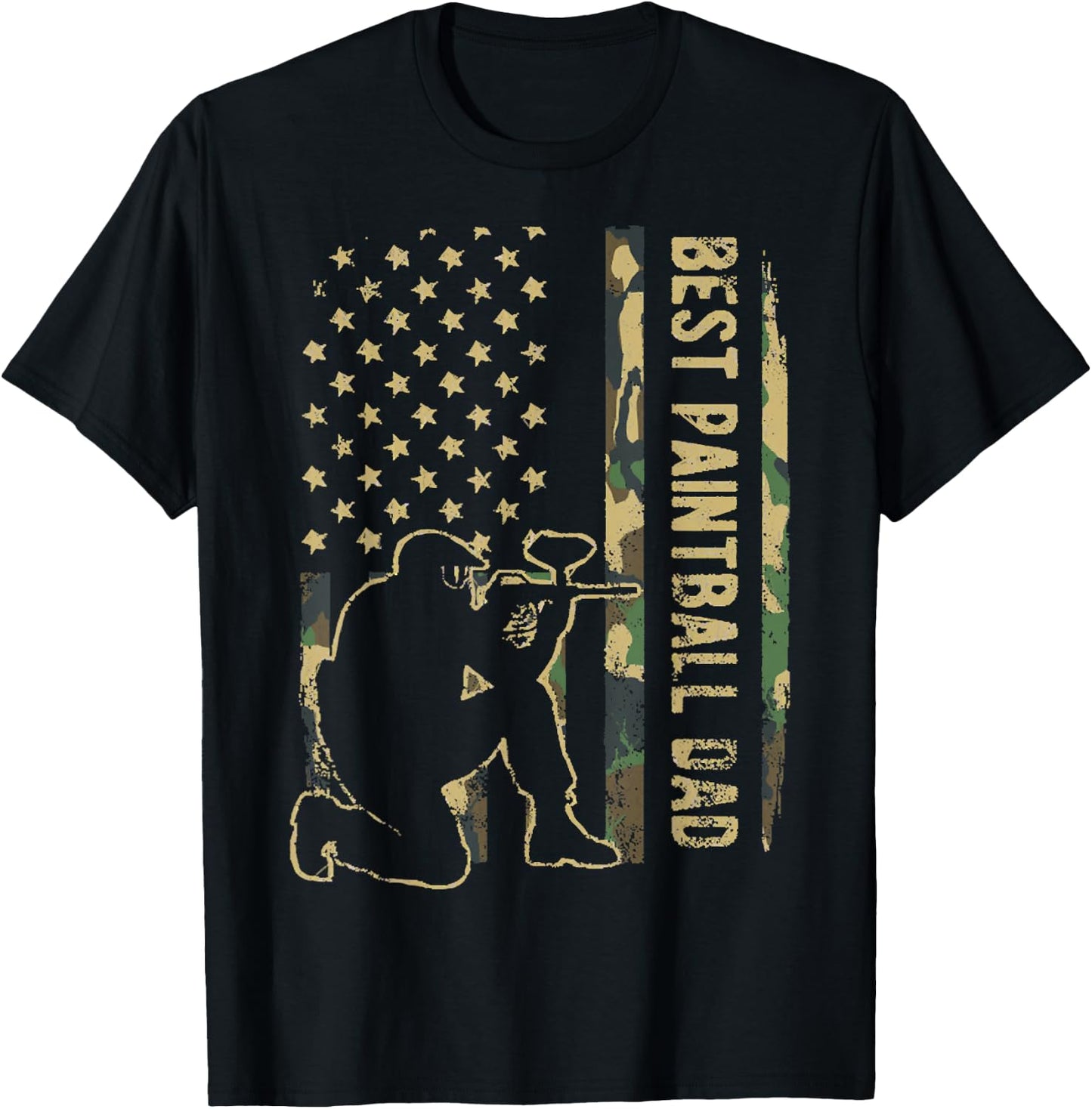 Paintball Dad Camouflage American Flag Fathers Day Gift Men T-Shirt - T-Shirt | Black