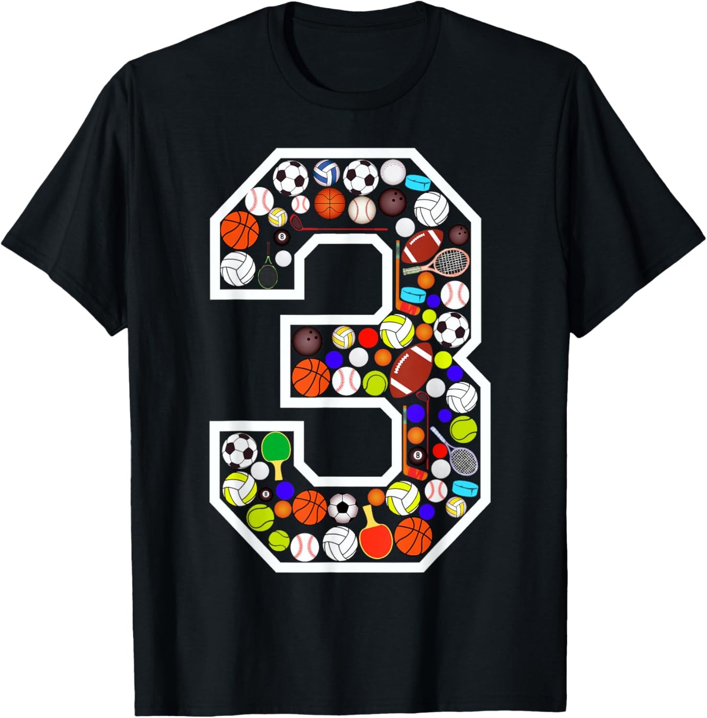 Kids 3rd Birthday Sports Big Number Three 3 Year Old Boy T-Shirt - T-Shirt | Black