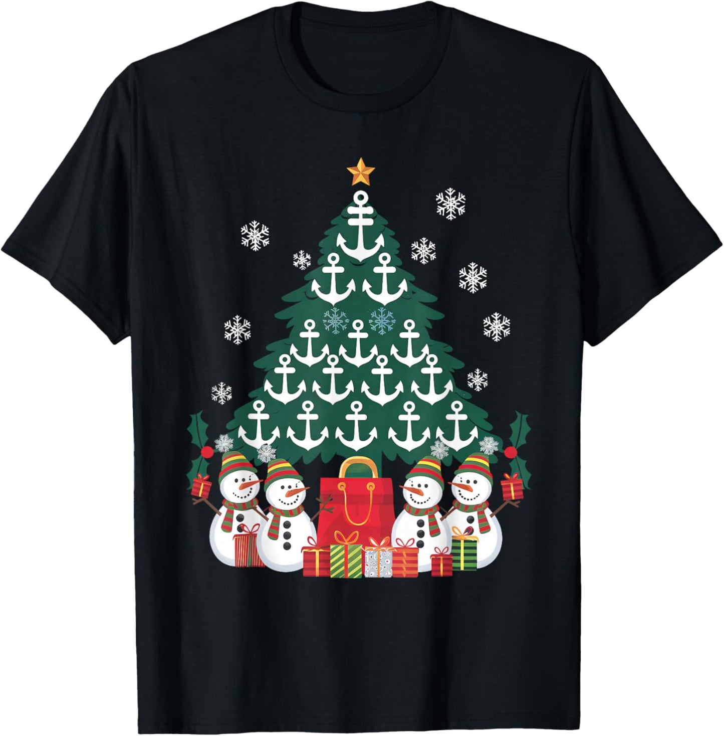 Santa Anchors Xmas Lights As Christmas Tree Cruise Ship Boat T-Shirt - T-Shirt | Black