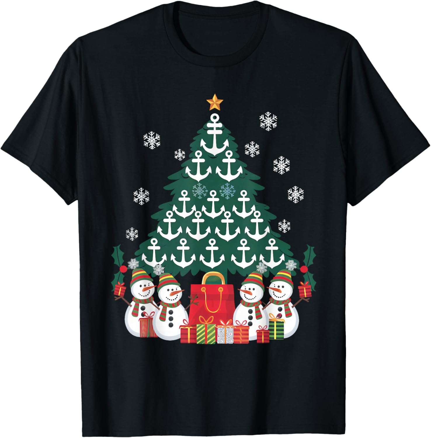 Santa Anchors Xmas Lights As Christmas Tree Cruise Ship Boat T-Shirt - T-Shirt | Black