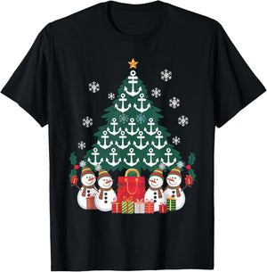 Santa Anchors Xmas Lights As Christmas Tree Cruise Ship Boat T-Shirt - T-Shirt | Black