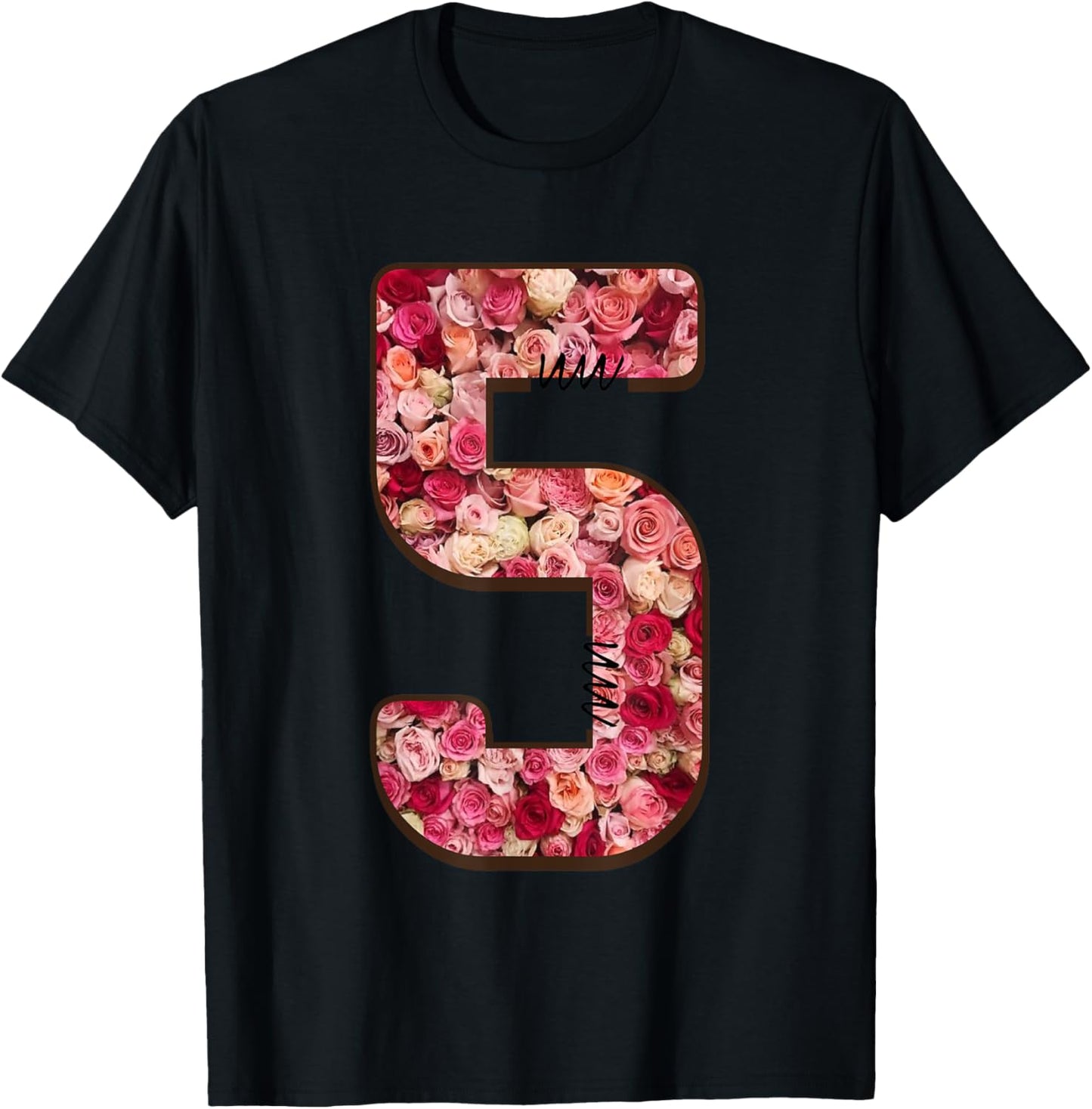 Number 5 Roses Blossoms Petals T-Shirt - T-Shirt | Black