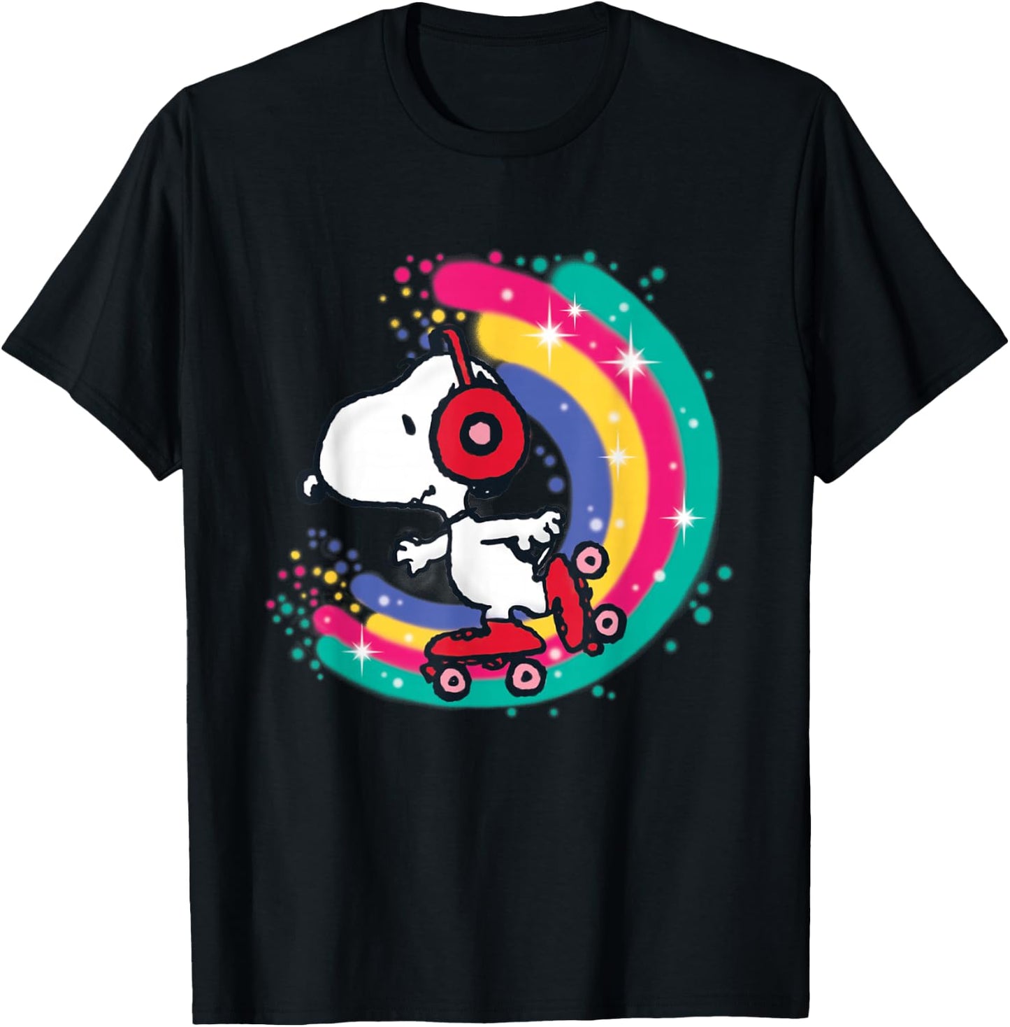 Peanuts Snoopy Roller Skating Rainbow T-Shirt - T-Shirt | Black