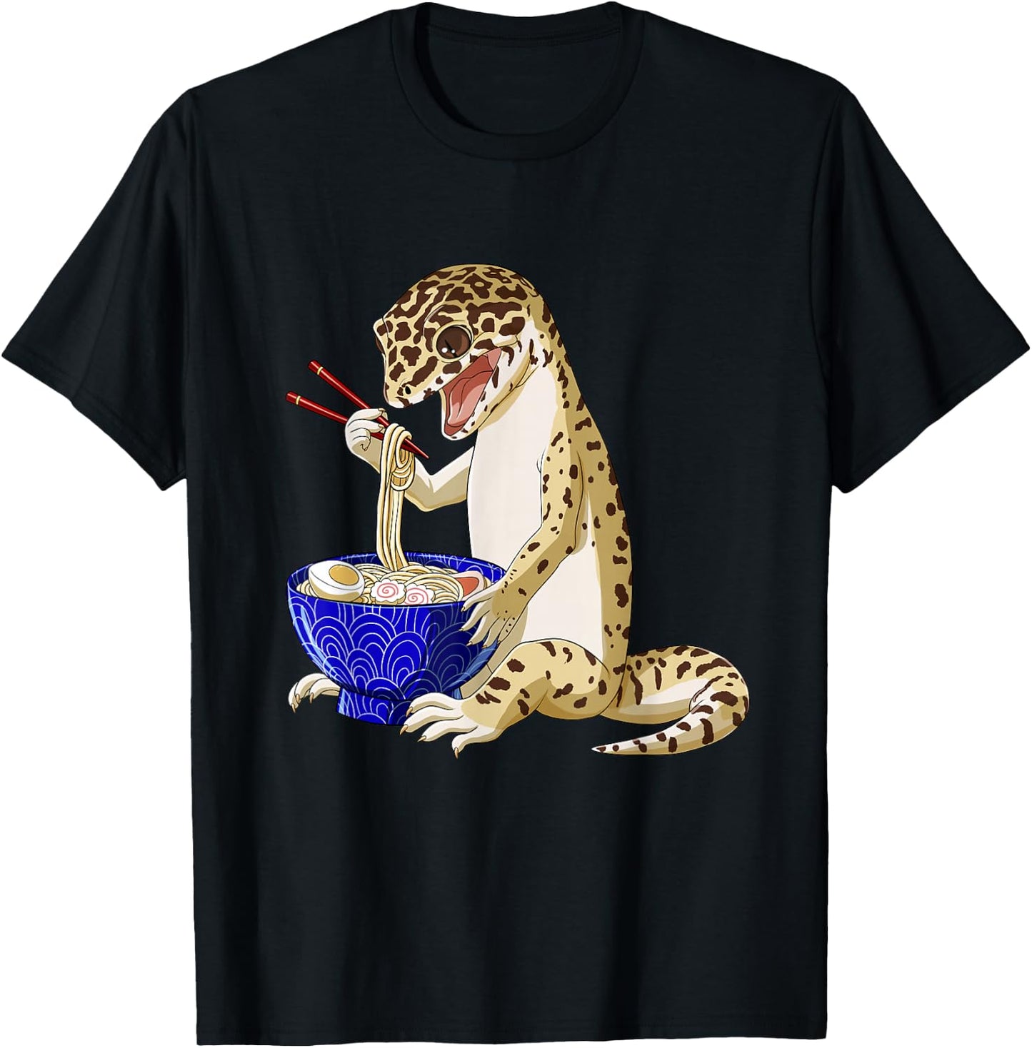 Funny Japanese Kawaii Ramen Reptile Leopard Gecko Small T-Shirt - T-Shirt | Black