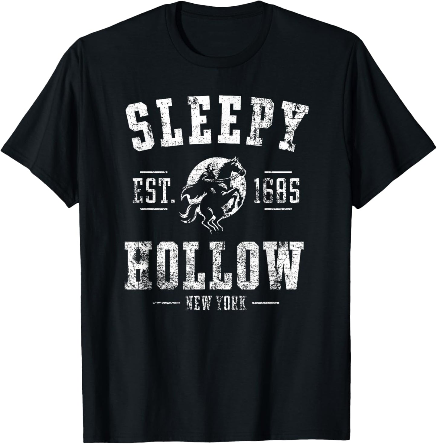 Sleepy Hollow New York Est. 1685 Horseman Distressed Print T-Shirt - T-Shirt | Black