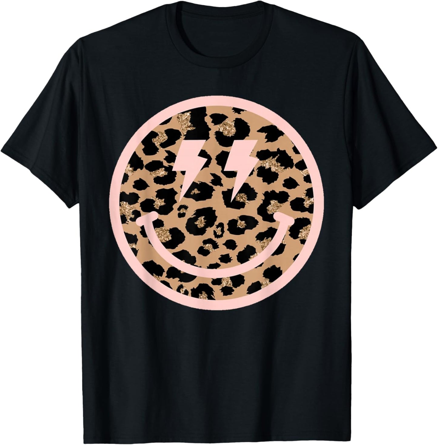 Leopard Smile Face Shirt Lightning Bolt Eyes Happy Face T-Shirt - T-Shirt | Black