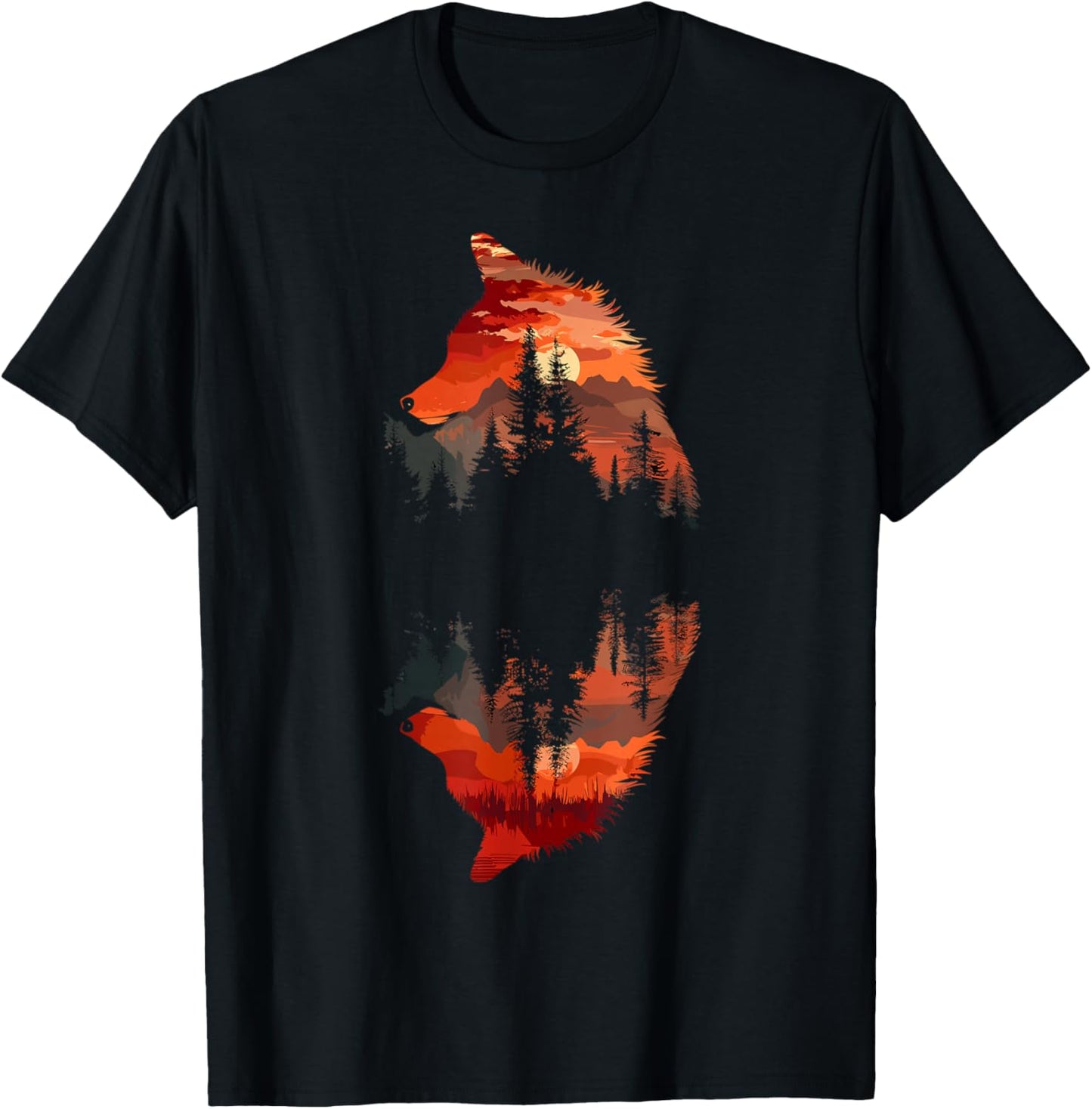 Fox Reflection Foxes Nature Wildlife T-Shirt - T-Shirt | Black