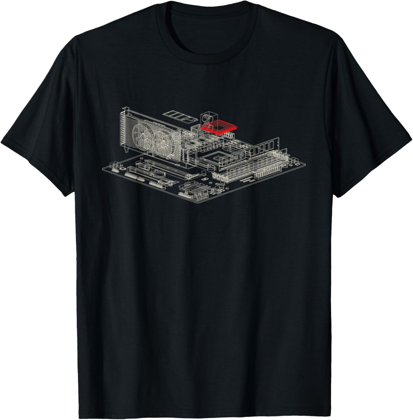 Graphics Card Wireframe, Computer GPU IT Tech Geek Nerd Gift T-Shirt - T-Shirt | Black