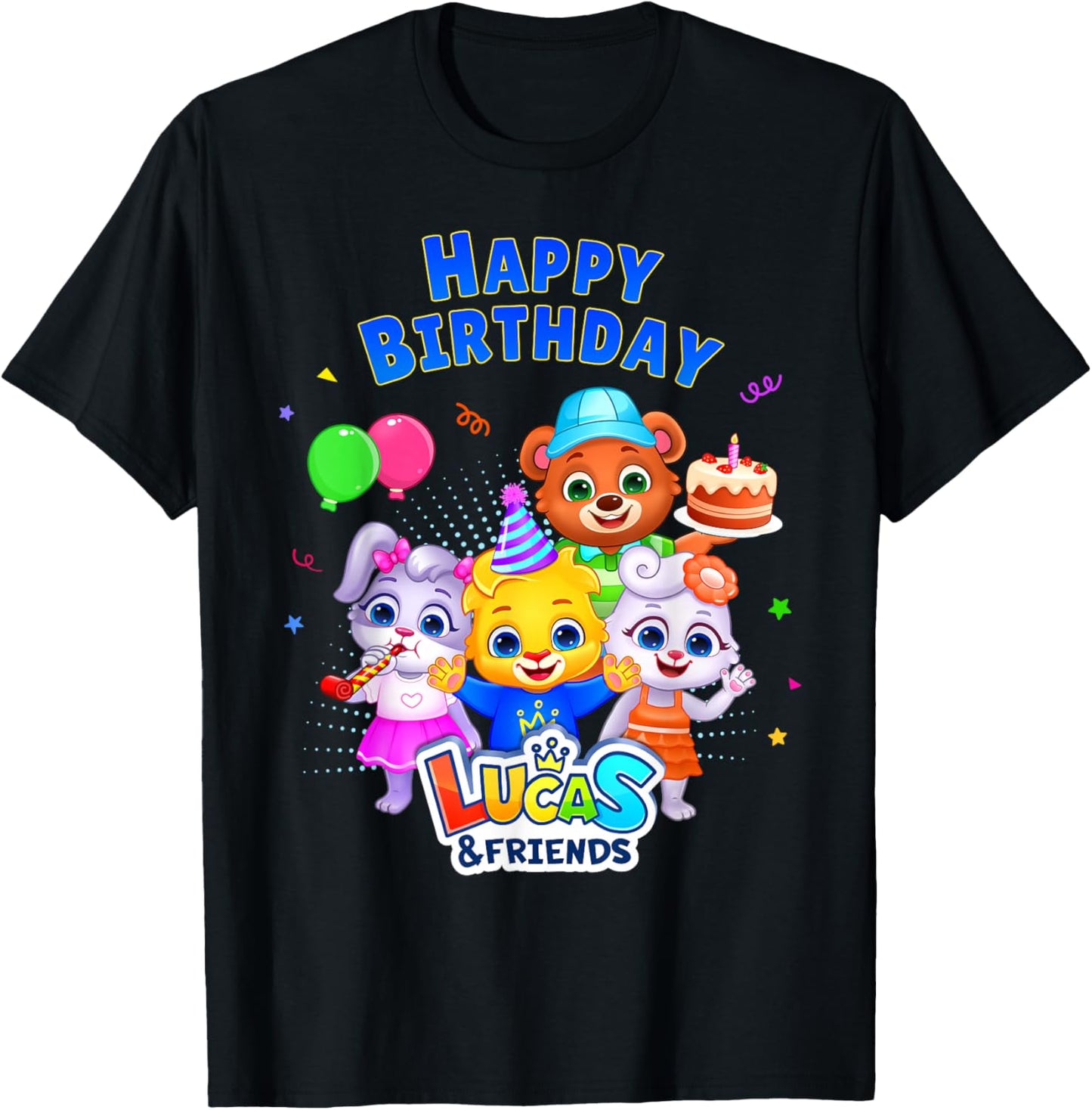 Kids Popular Characters | Lucas & Friends Happy Birthday T-Shirt - T-Shirt | Black