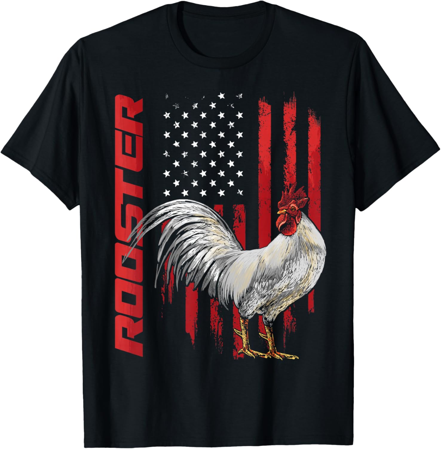 Rooster Chicken American Flag USA Fighting Cock T-Shirt - T-Shirt | Black