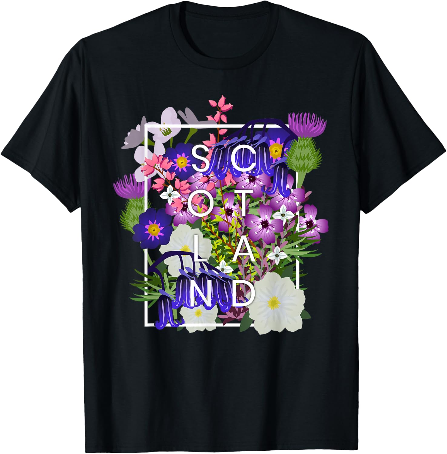 Flowers of Scotland Word Art - Scottish Pride T-Shirt - T-Shirt | Black