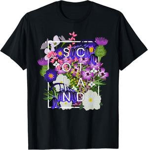 Flowers of Scotland Word Art - Scottish Pride T-Shirt - T-Shirt | Black