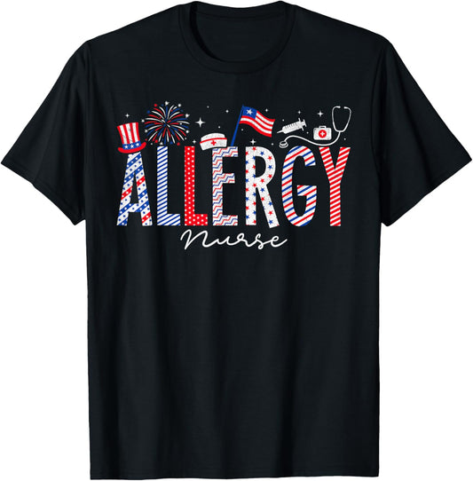 4th Of July Allergy Nurse Scrub Tops Patriotic Nurses Men T-Shirt - T-Shirt | Black