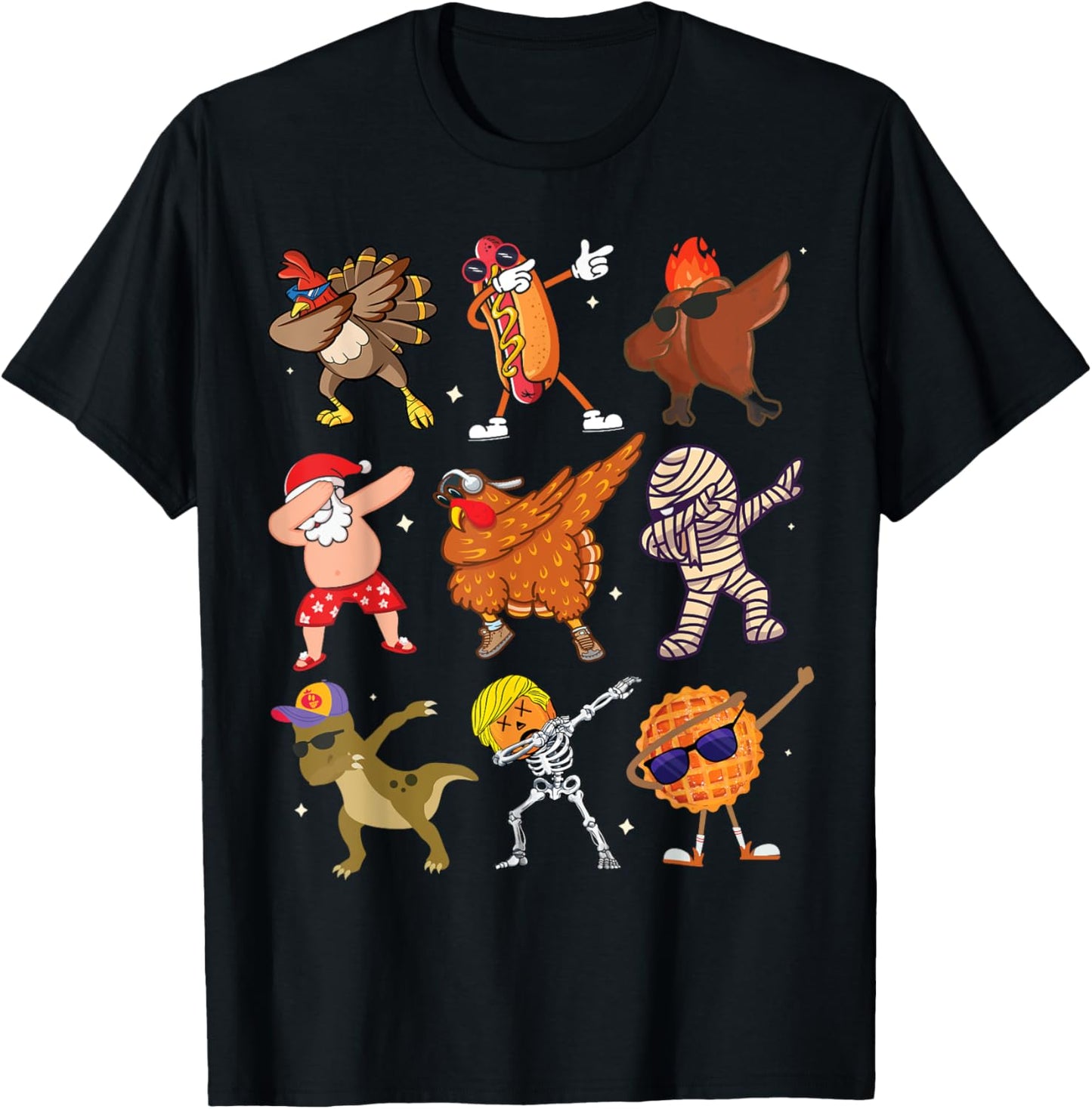 Dabbing Turkey Santa Pilgrim Thanksgiving Funny Dab T-Shirt - T-Shirt | Black