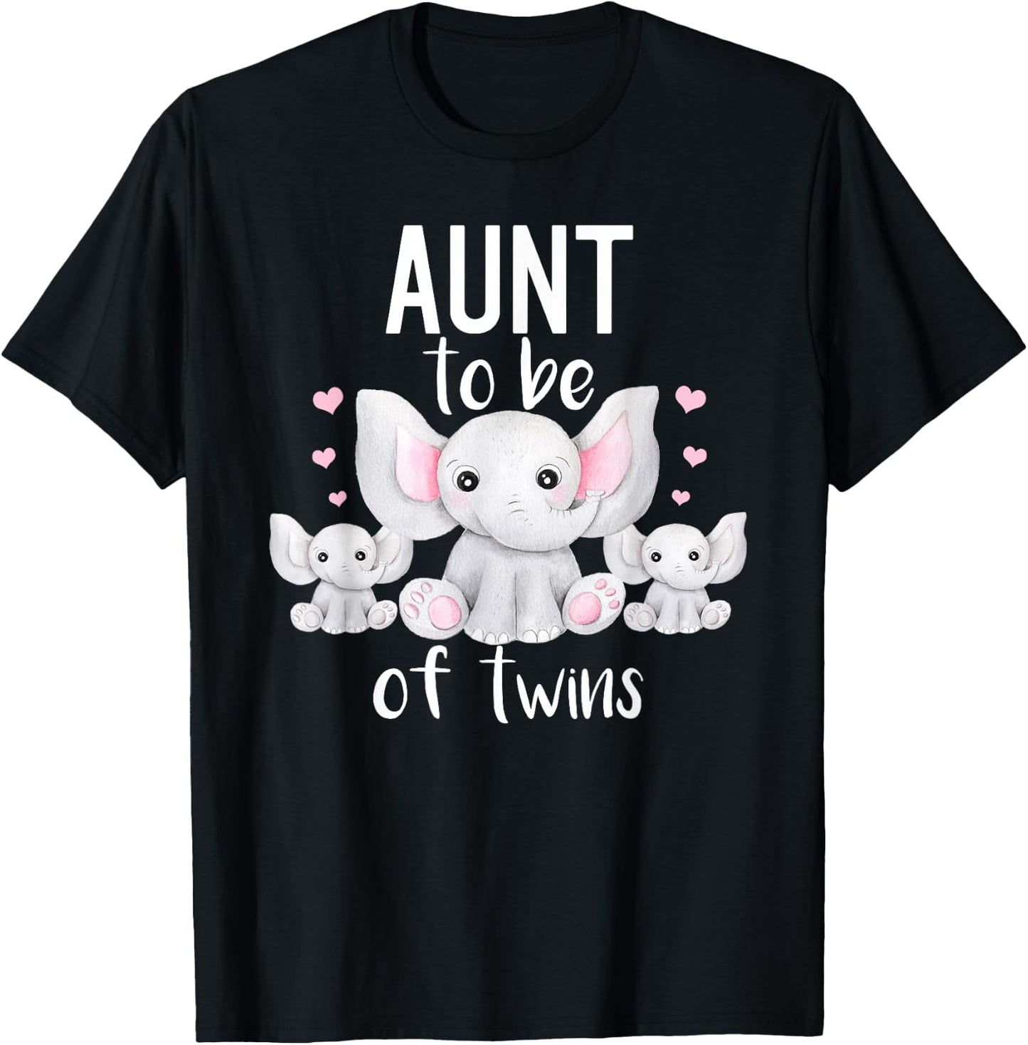Aunt To Be Of Twins Elephant Baby Shower Twin Aunt T-Shirt - T-Shirt | Black