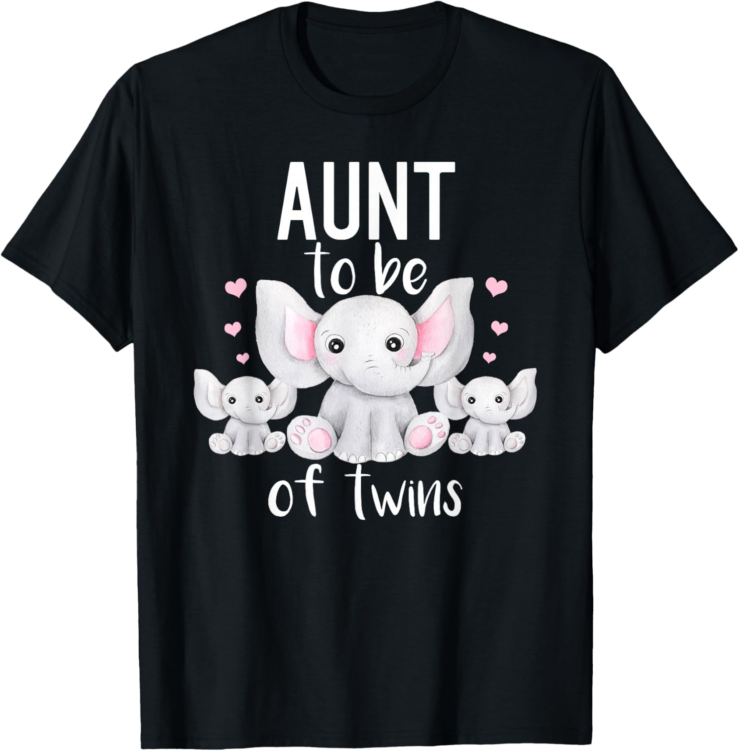 Aunt To Be Of Twins Elephant Baby Shower Twin Aunt T-Shirt - T-Shirt | Black