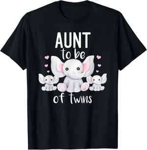 Aunt To Be Of Twins Elephant Baby Shower Twin Aunt T-Shirt - T-Shirt | Black