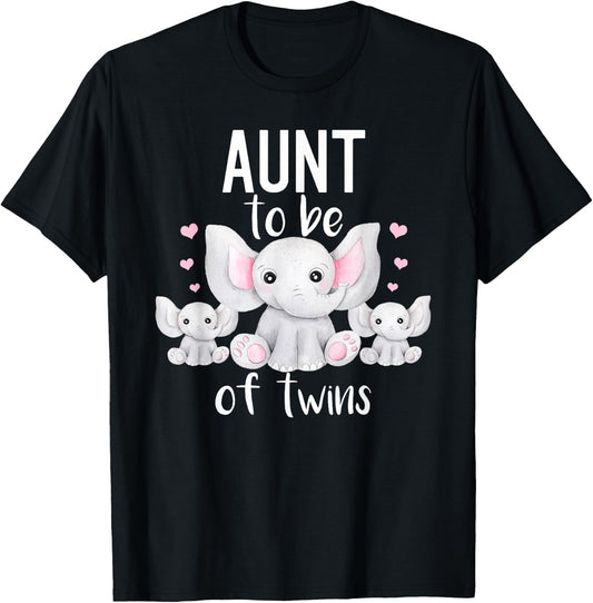 Aunt To Be Of Twins Elephant Baby Shower Twin Aunt T-Shirt - T-Shirt | Black