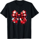 Coquette Bow Christmas Red Buffalo Plaid Xmas T-Shirt - T-Shirt | Black