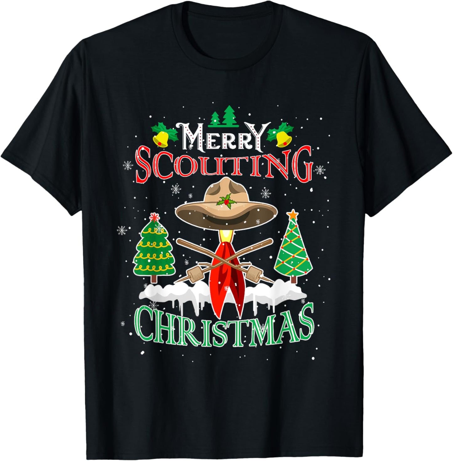 Merry Scouting Christmas Santa Hat Costume Scout Lover Kids T-Shirt - T-Shirt | Black