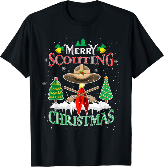 Merry Scouting Christmas Santa Hat Costume Scout Lover Kids T-Shirt - T-Shirt | Black