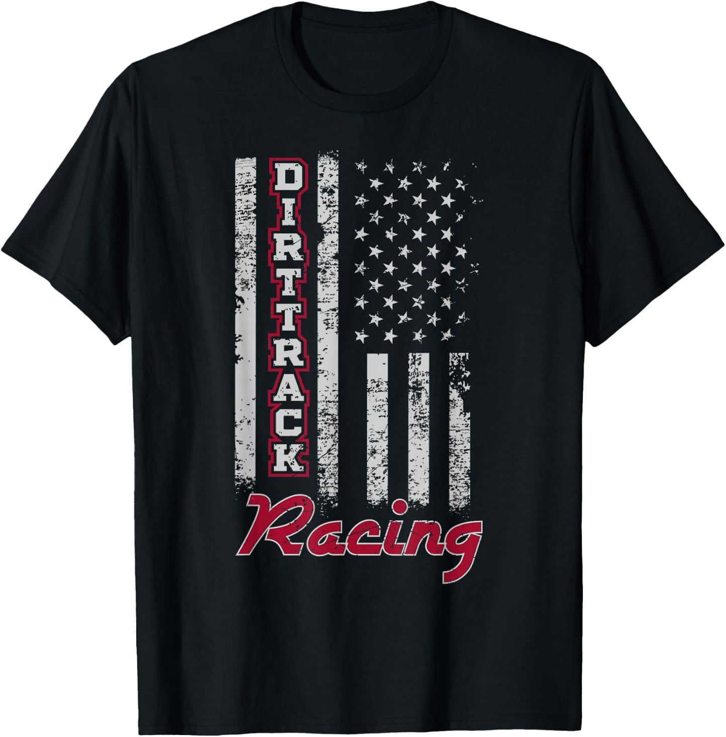 Dirt Track Racing Gift Design American Flag T-Shirt - T-Shirt | Black