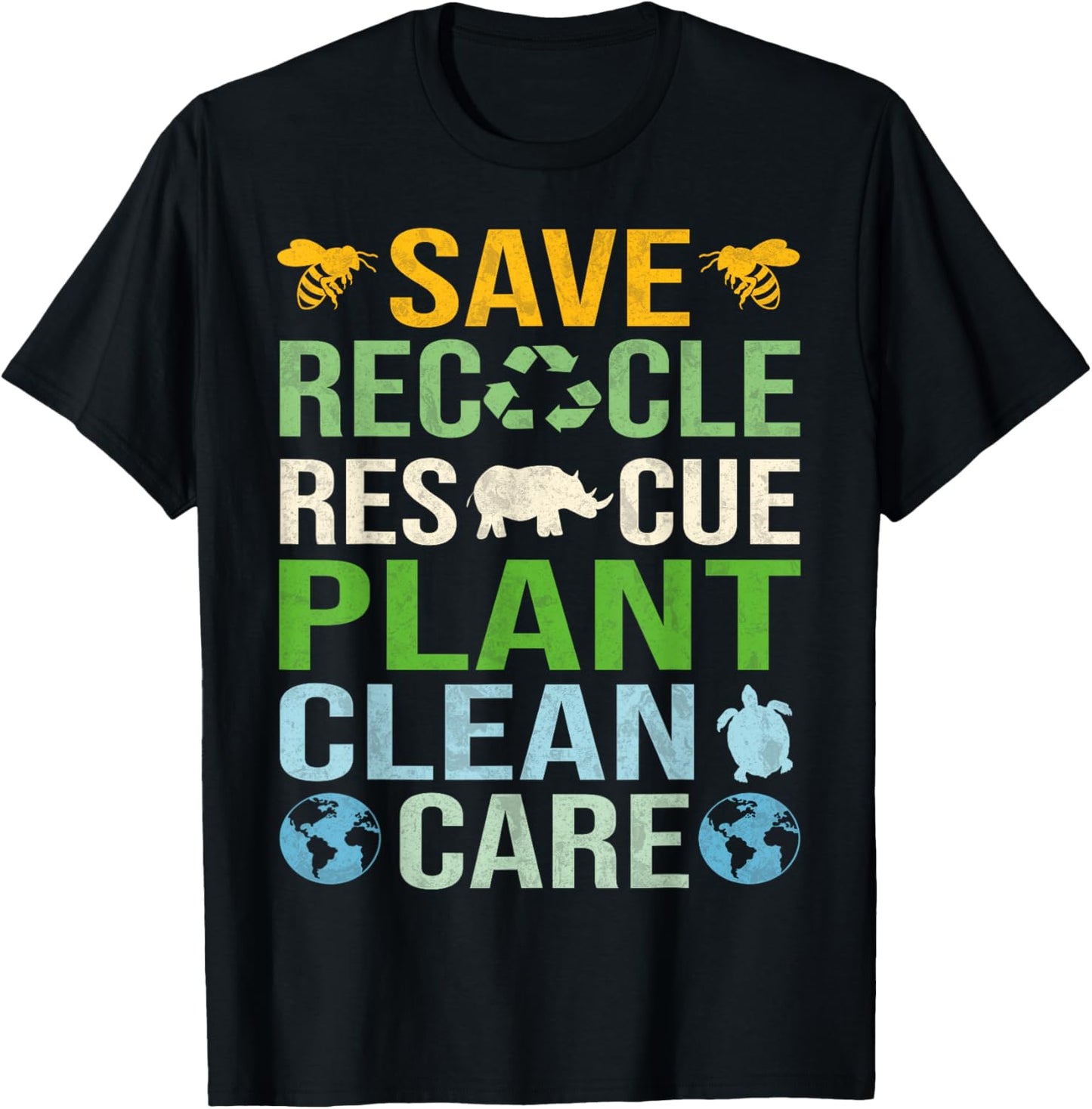 Save Bees Rescue Animals Recycle Plastics Fun Earth Day T-Shirt - T-Shirt | Black