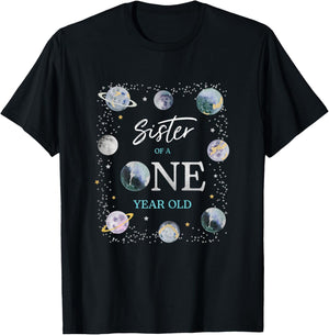 Sister Houston We Have A One Year Old Space Theme Birthday T-Shirt - T-Shirt | Black