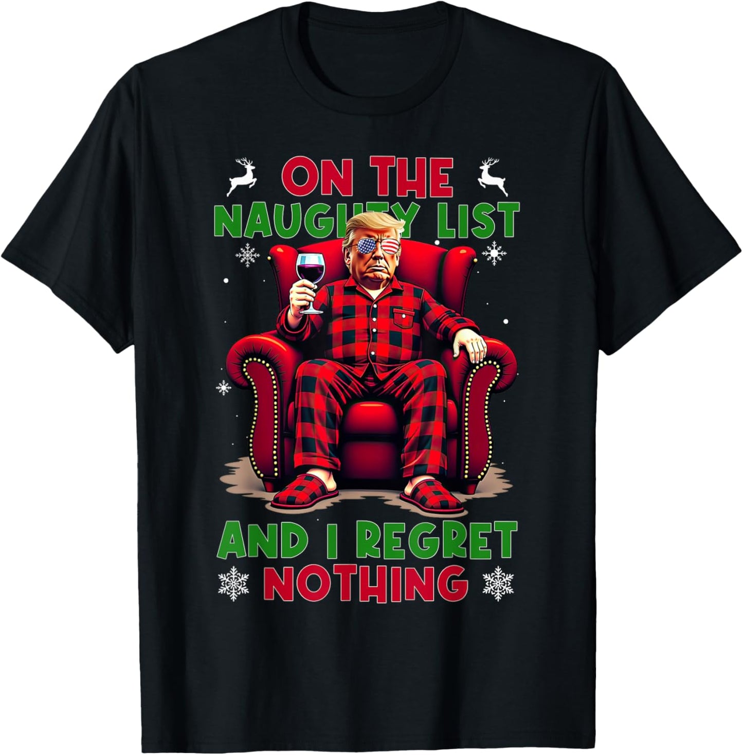 On the Naughty List and I Regret Nothing Horror Christmas T-Shirt - T-Shirt | Black