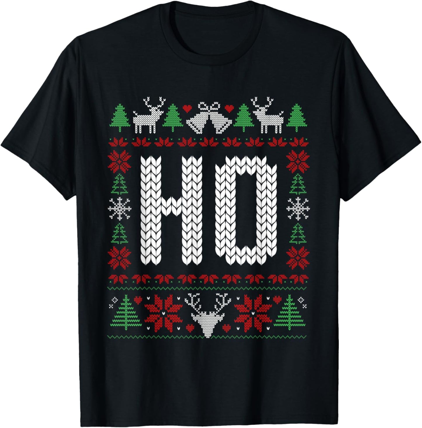 Funny Ho Ugly Christmas Sweater Couples Matching Xmas Outfit T-Shirt - T-Shirt | Black