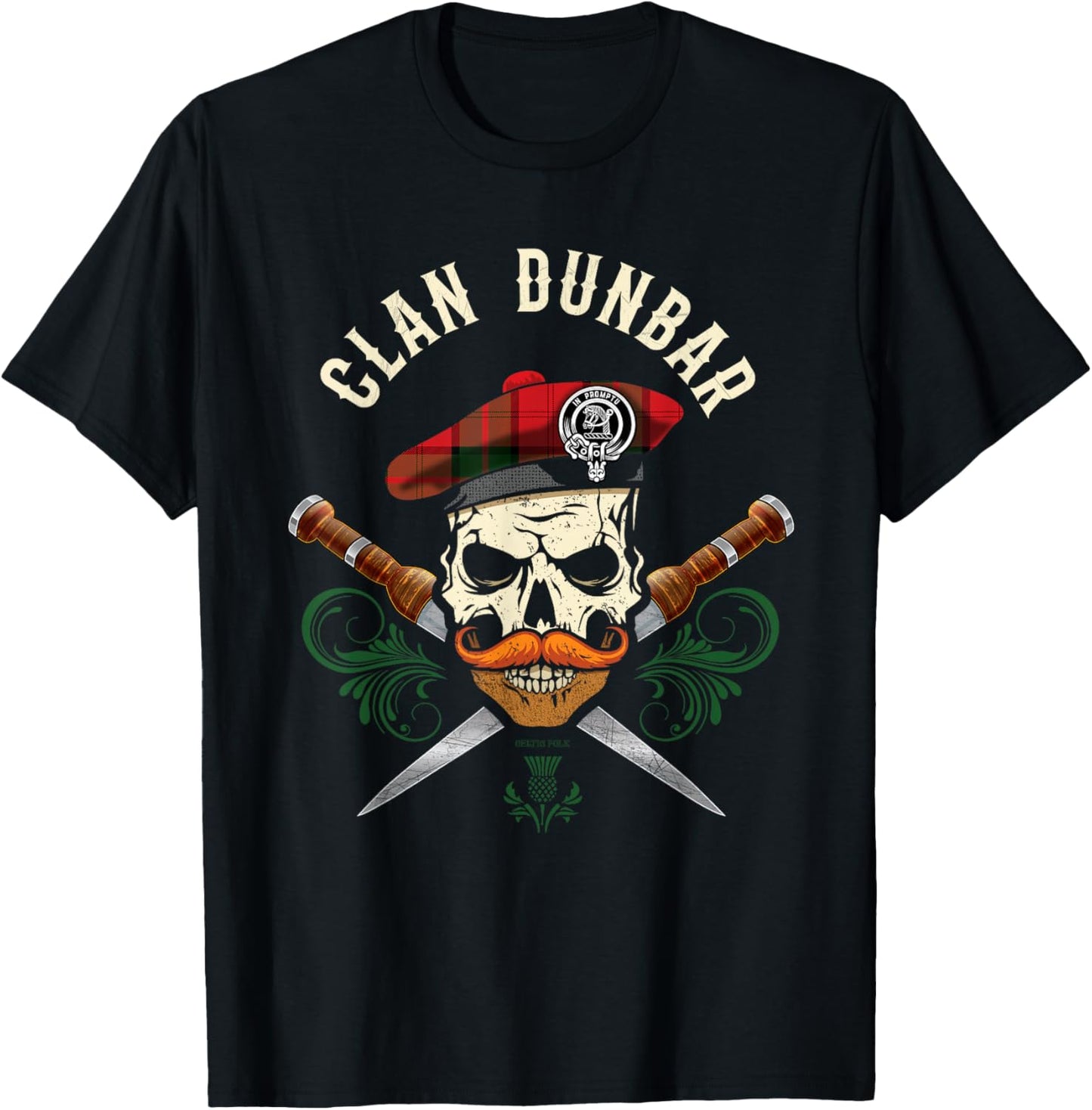 Scottish Clan Dunbar Surname Skull Dirks Tartan Badge T-Shirt - T-Shirt | Black