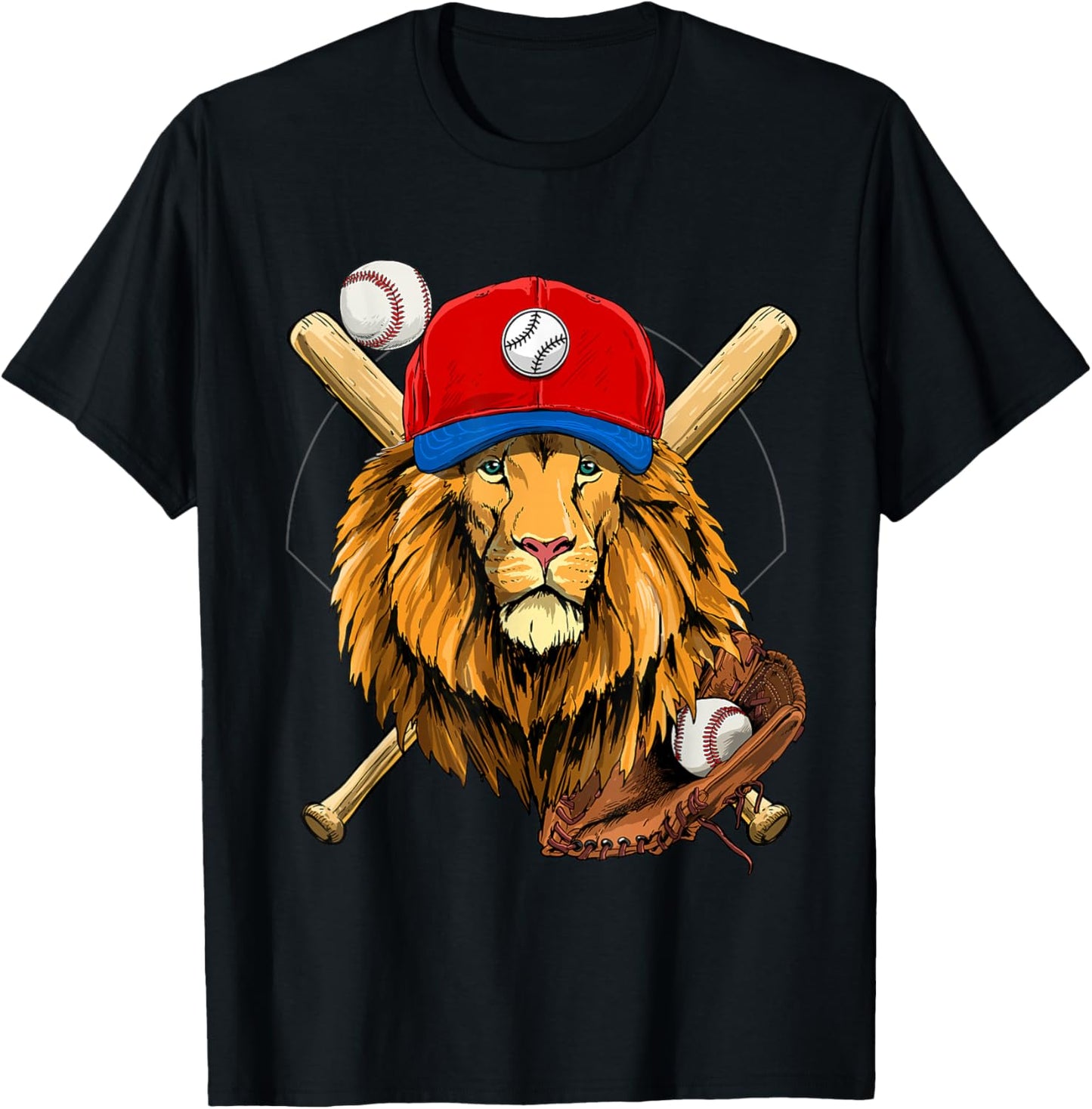 Baseball Player Lion Lover Pitcher Catcher Baseball Coaches T-Shirt - T-Shirt | Black