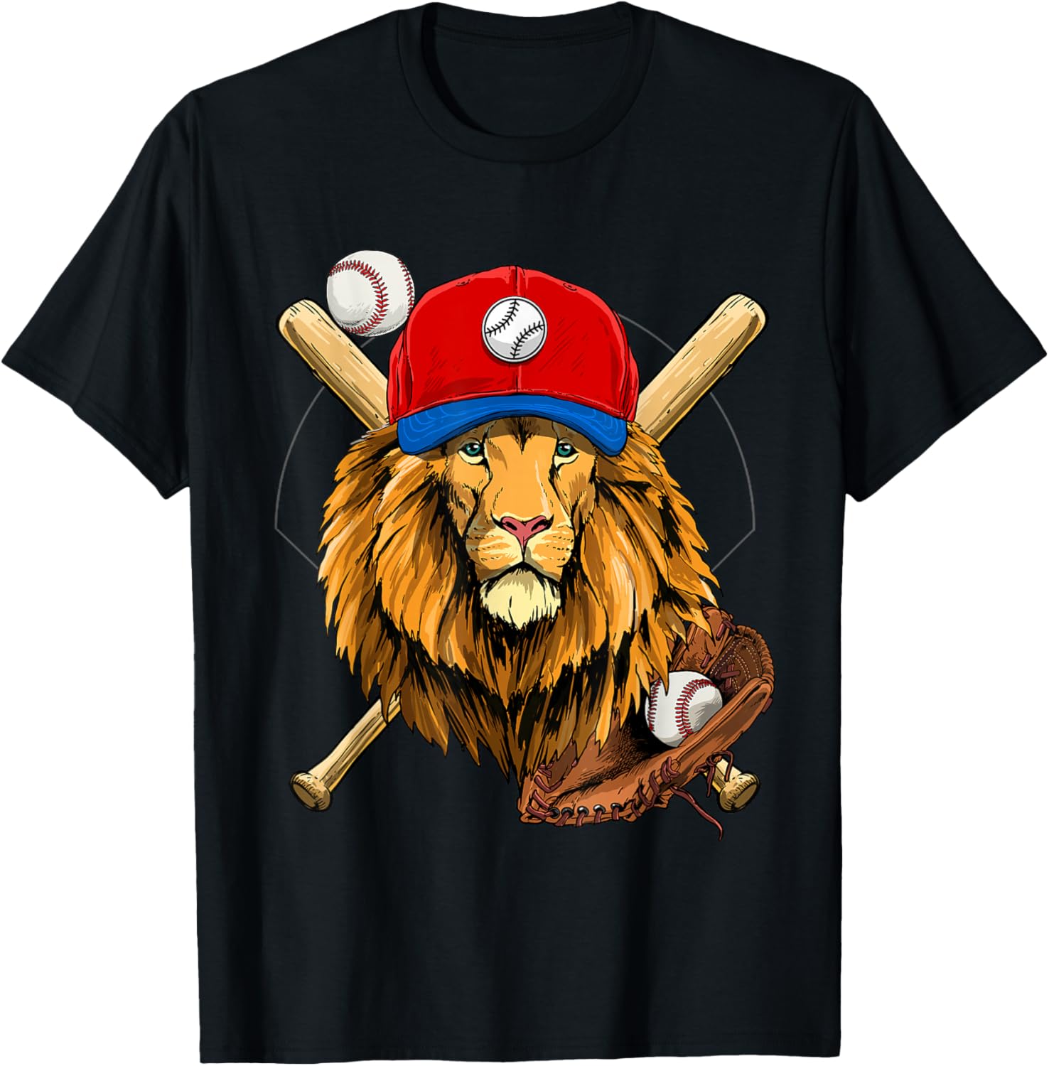 Baseball Player Lion Lover Pitcher Catcher Baseball Coaches T-Shirt - T-Shirt | Black