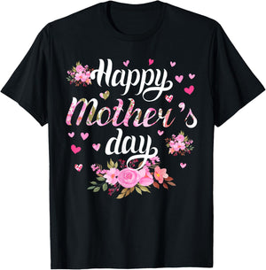 Happy Mother's Day Mommy Women Cute Grandma Floral Mom T-Shirt - T-Shirt | Black