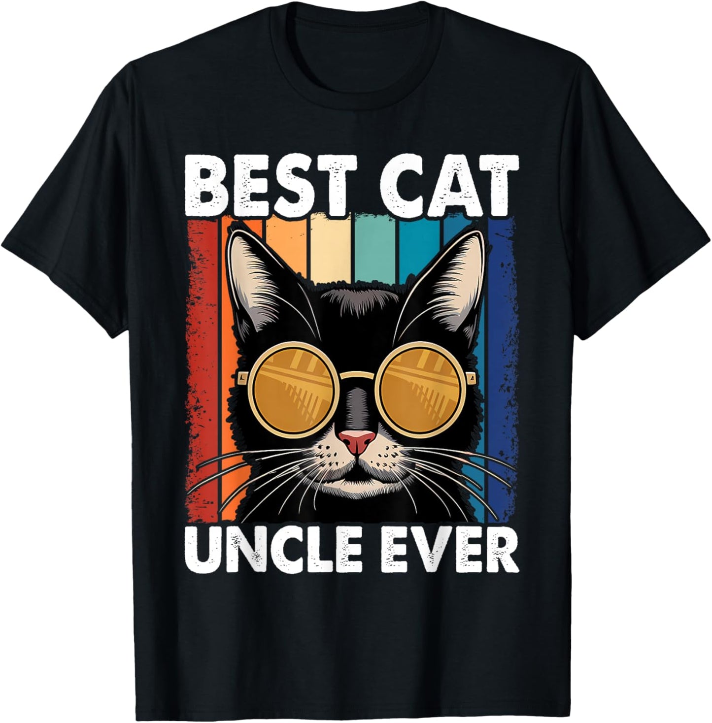 Best Cat Uncle Ever Men Cat Lover Black Cat Themed Funny Cat T-Shirt - T-Shirt | Black