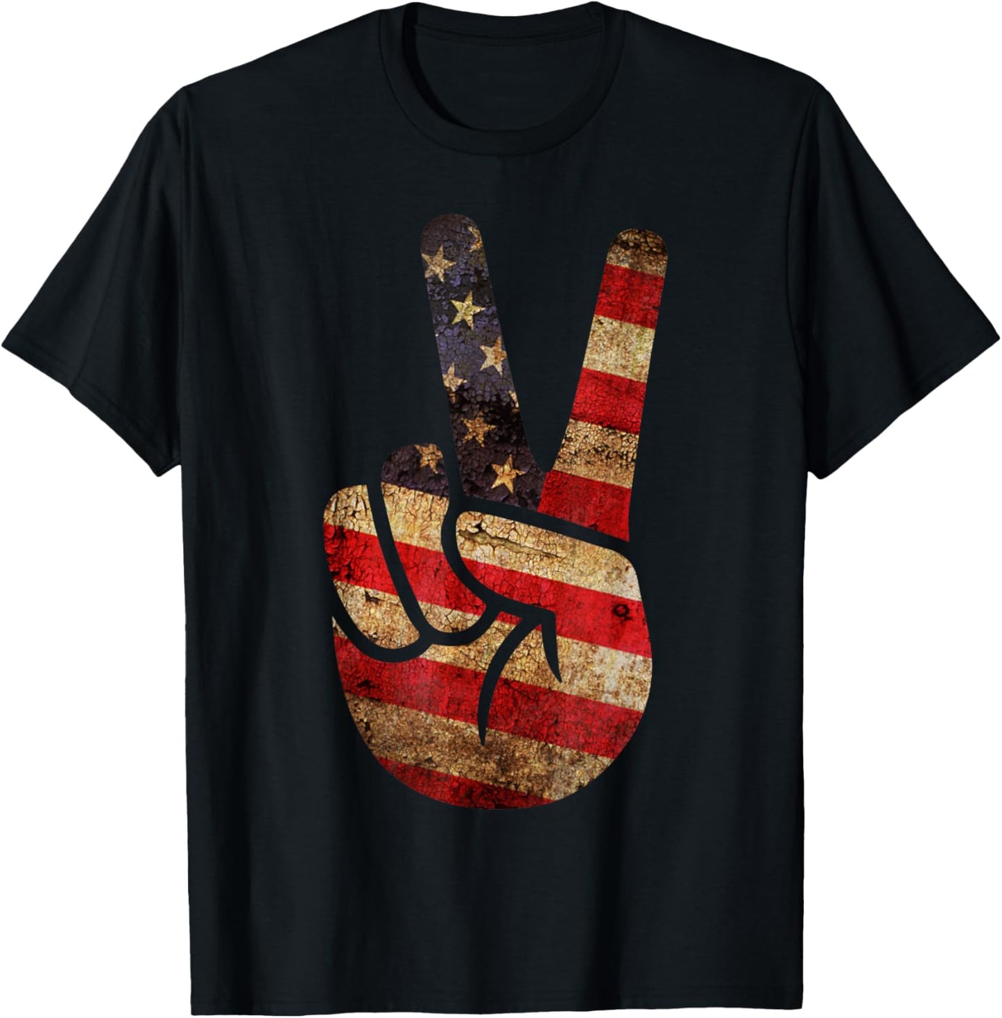Vintage US American Flag Peace Sign Hand 4th of July T-Shirt - T-Shirt | Black