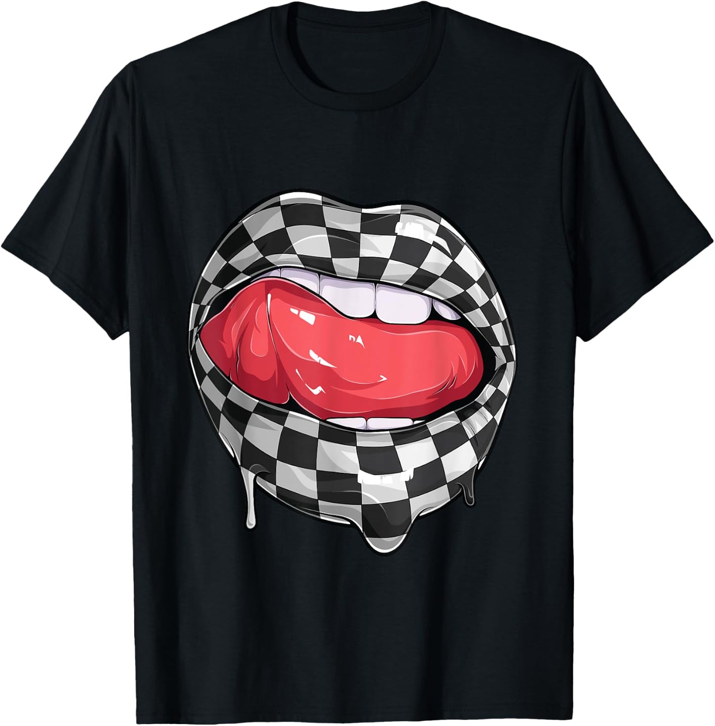 Funny Checkered Black White Lip Racer Race racing car Women T-Shirt - T-Shirt | Black