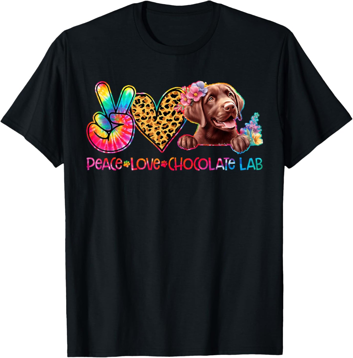 Peace Love Chocolate Lab Tie Dye Dog Lover Women Kids T-Shirt - T-Shirt | Black
