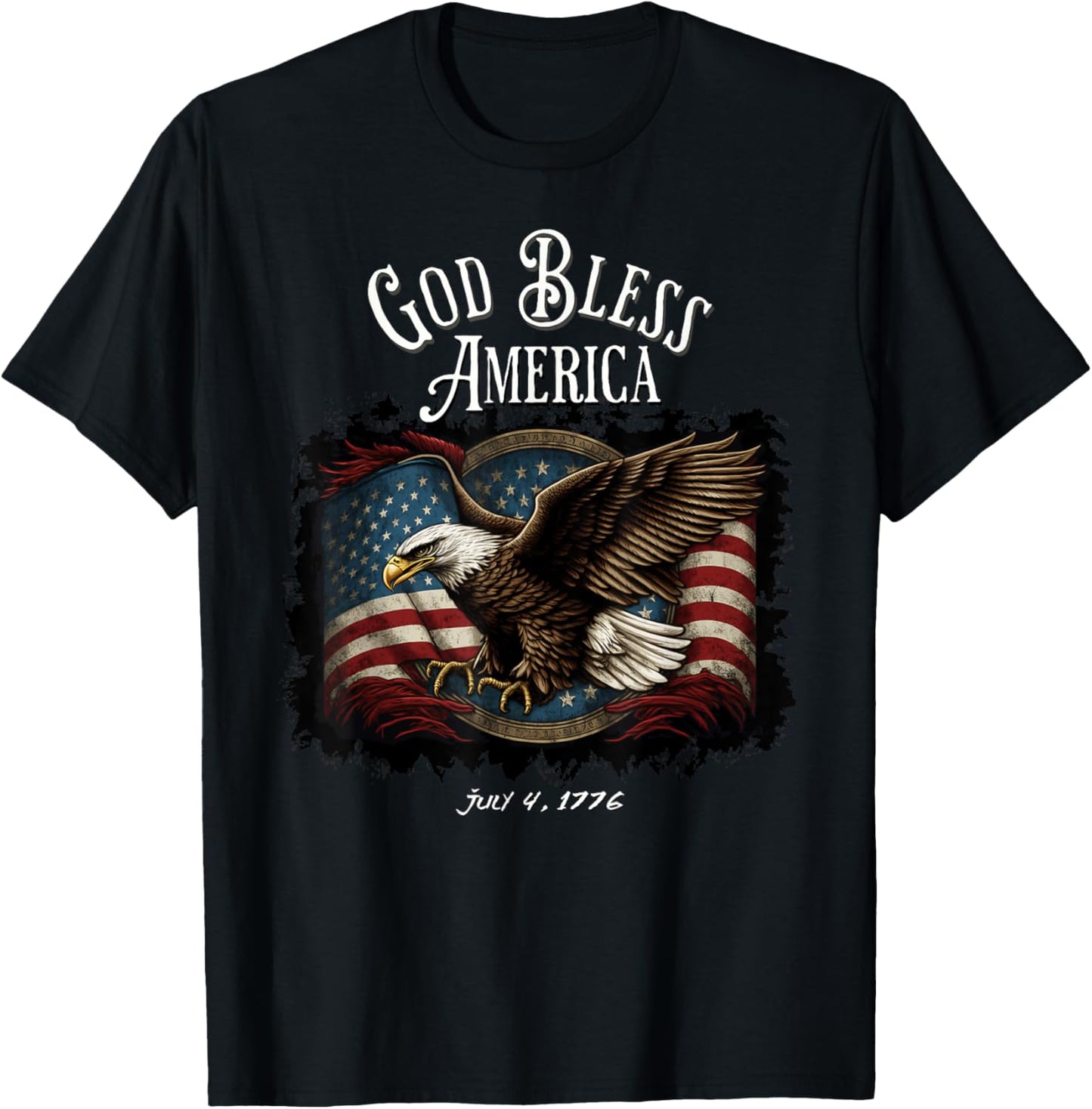 God Bless America Flying Eagle American Flag July 4, 1776 Women Kids Men T-Shirt - T-Shirt | Black